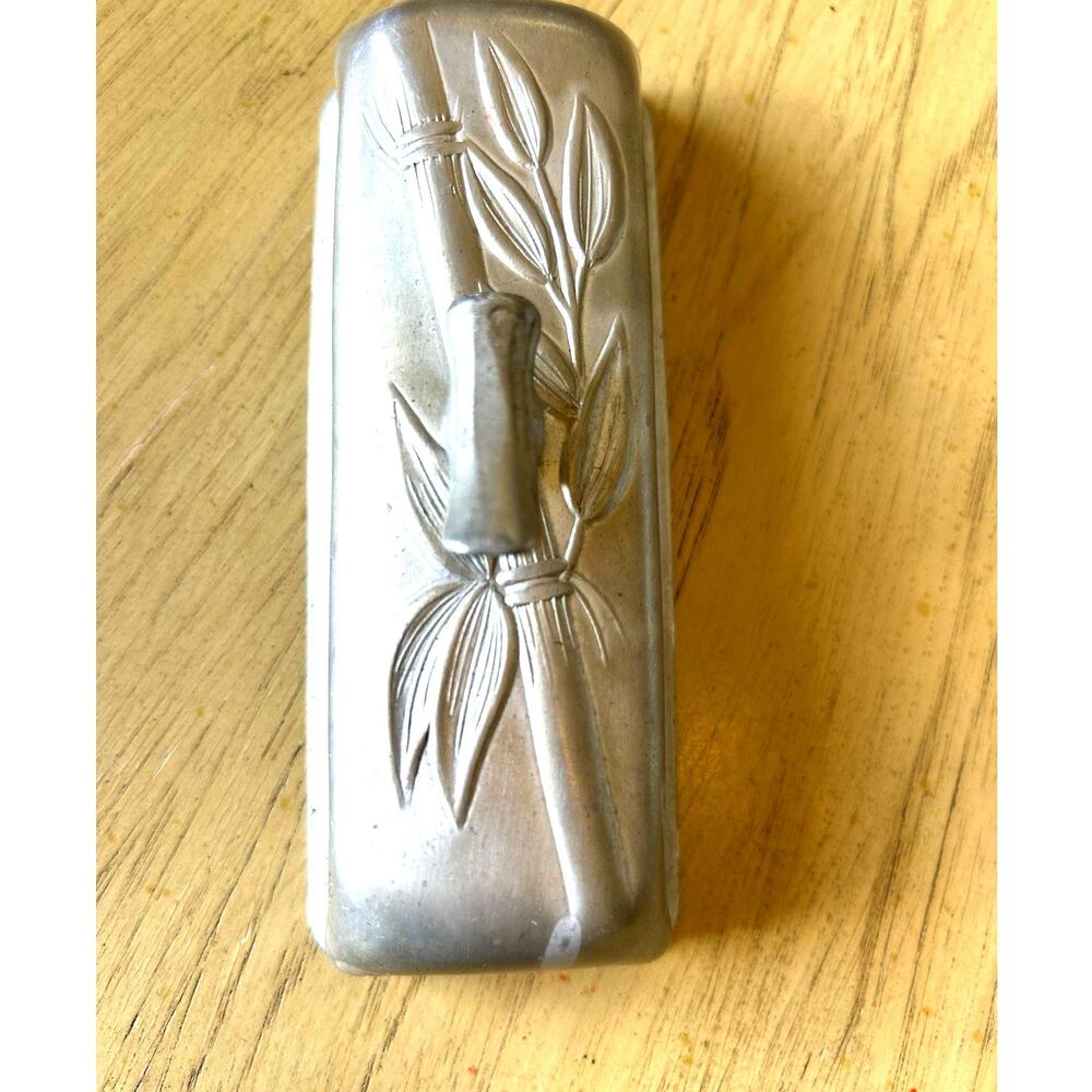 Vintage Hand Forged Aluminum Butter Dish COVER 40s 1950's USA Bamboo Everlast?